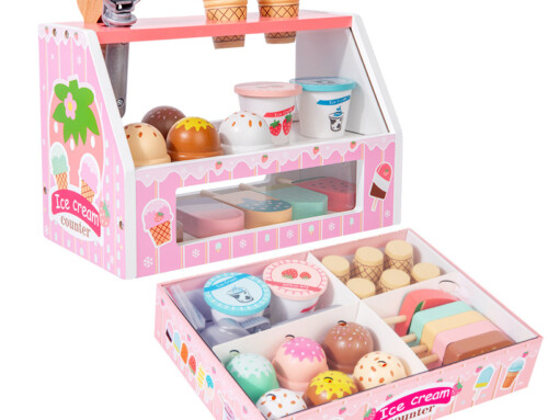 Kids Wooden Pretend Play Ice Cream Shop Cashier Set
